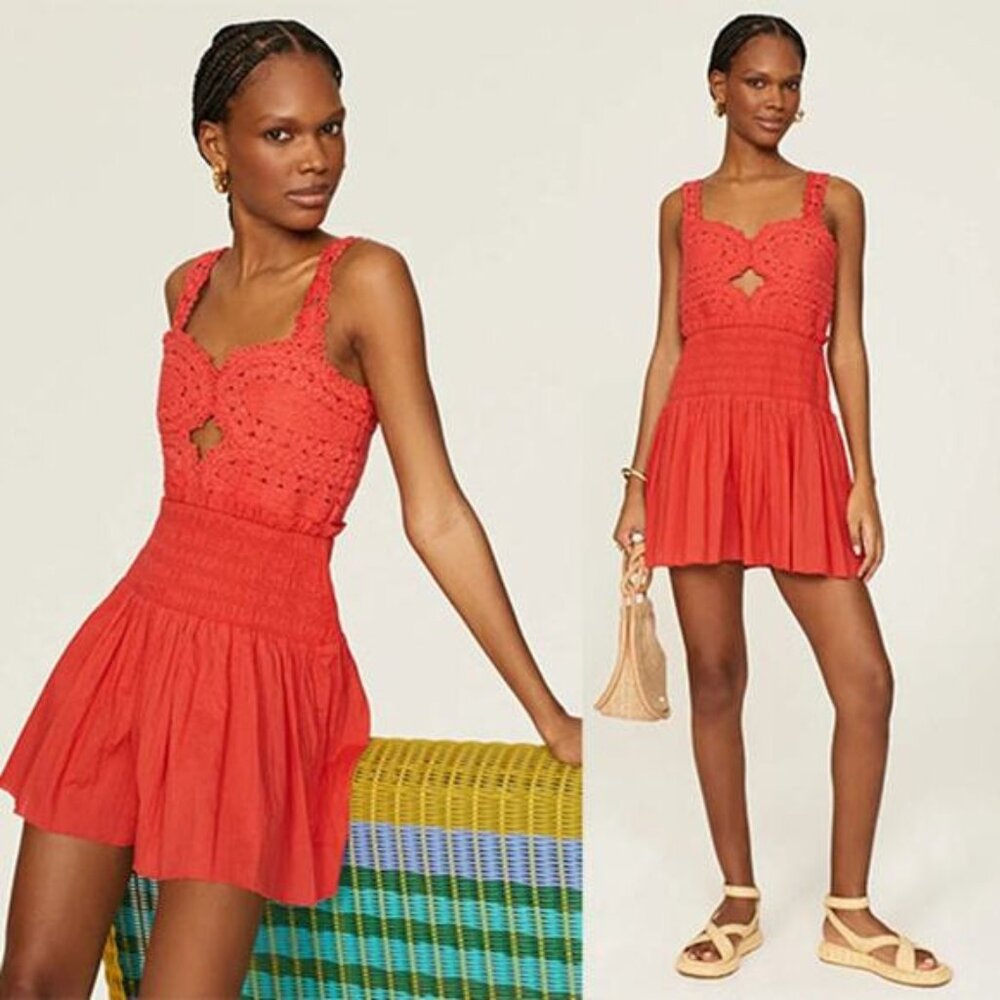 NEW Sea New York Camila Pleating Sleeveless Romper Women's Red Size: 0